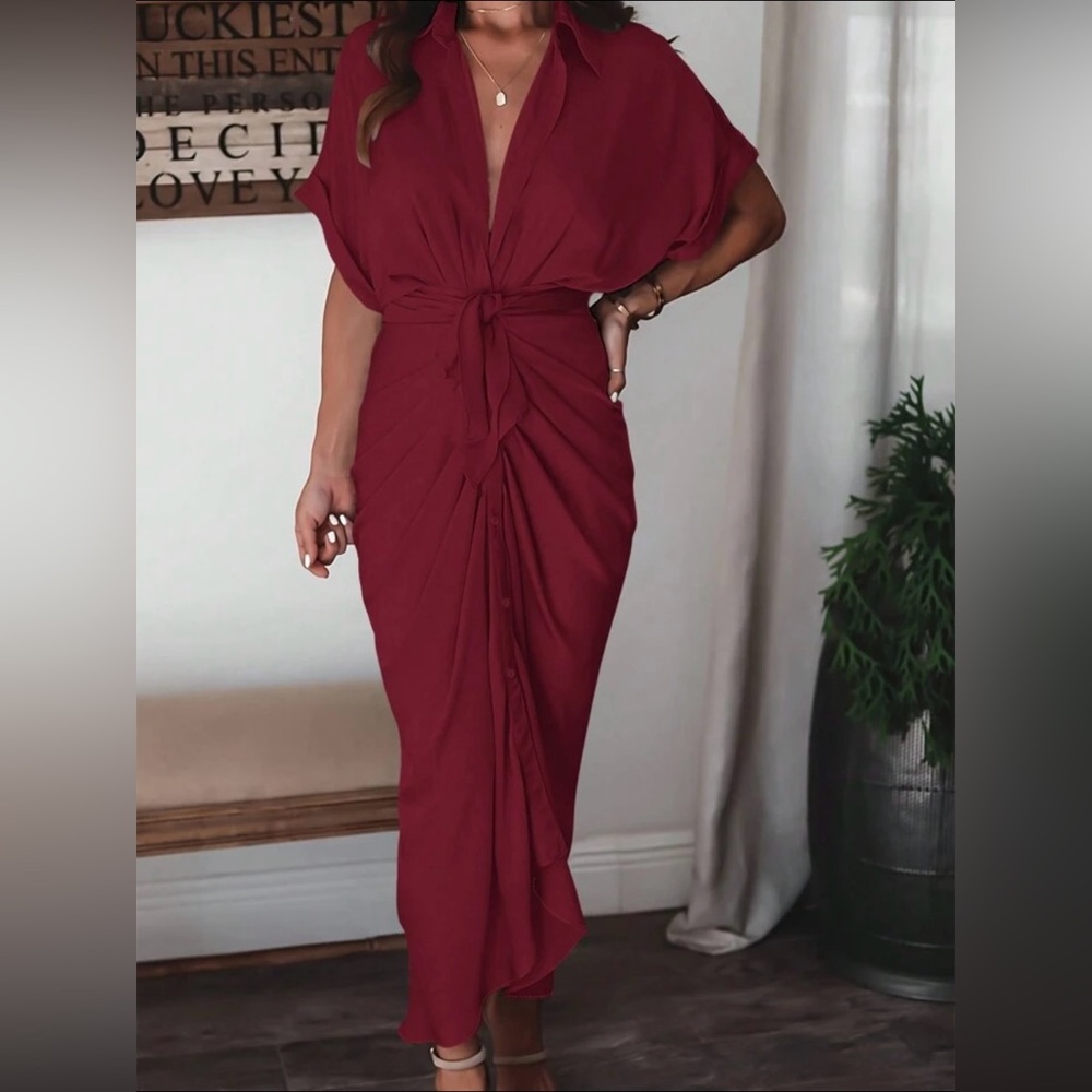 Elegant Burgundy Wrap Dress